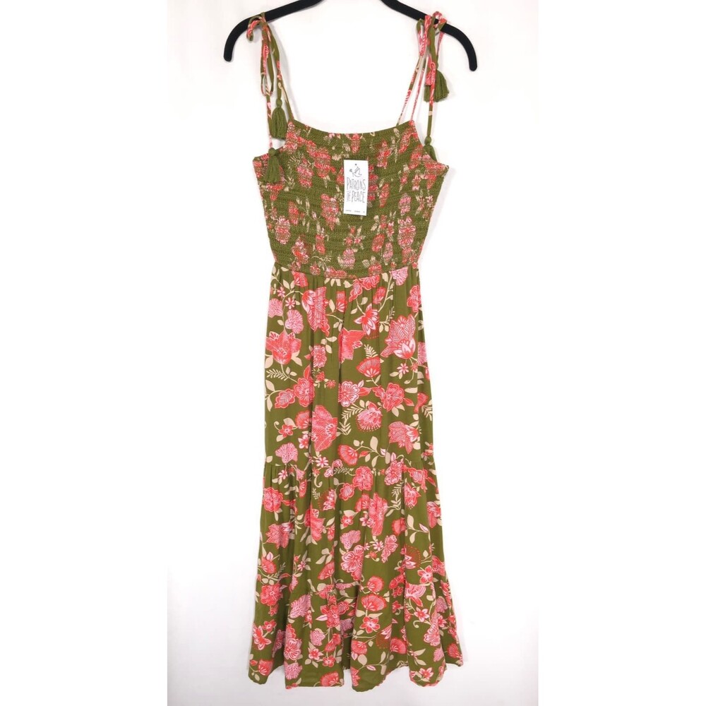PATRONS OF PEACE Women New Maxi Dress XS Tropical Floral Smocked Tassel J2897F58 - Picture 3 of 11